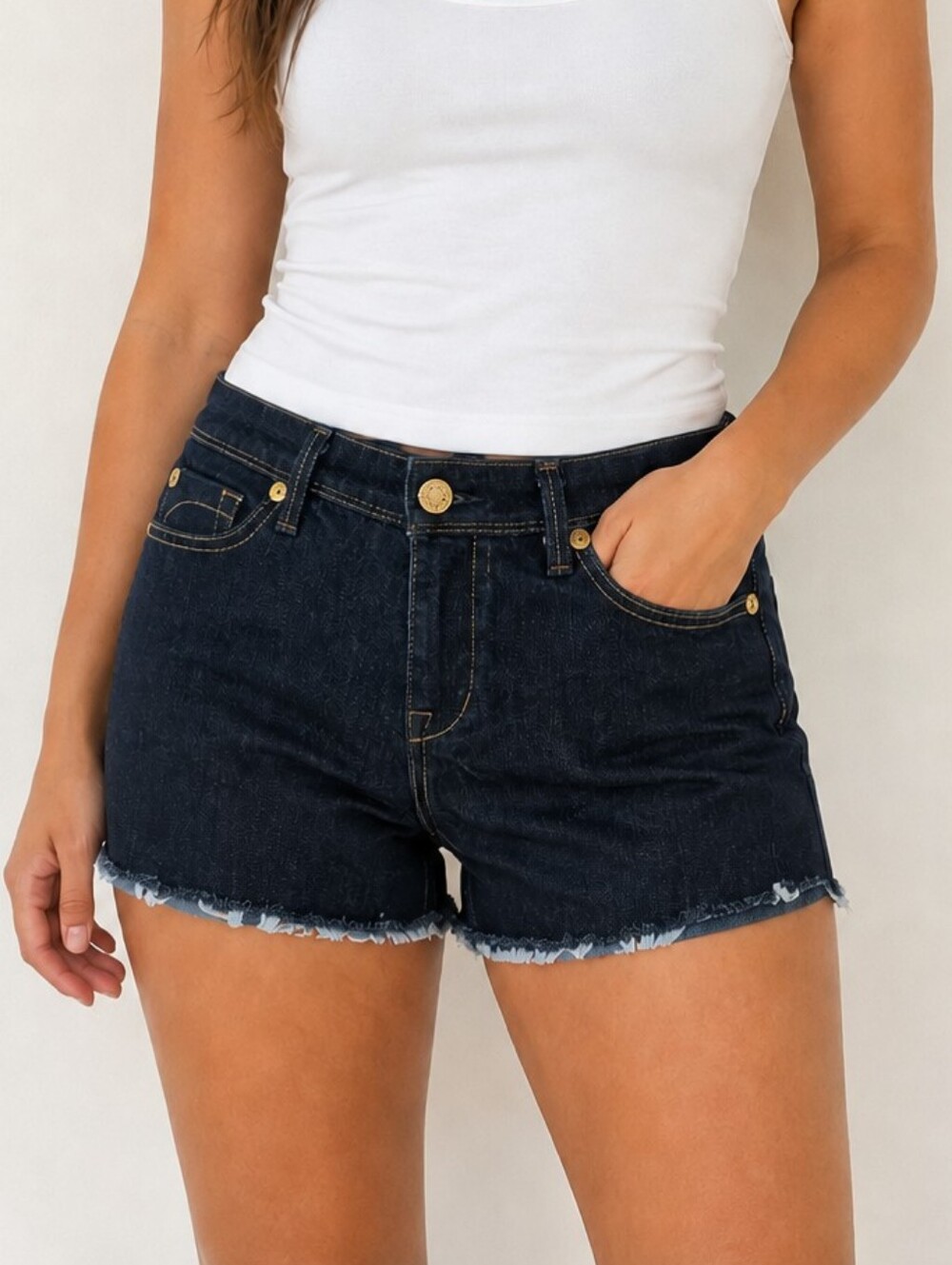 Fidelity Denim Dark Wash Cut-Off Denim Shorts Size 32 Frayed Hem Premium Design